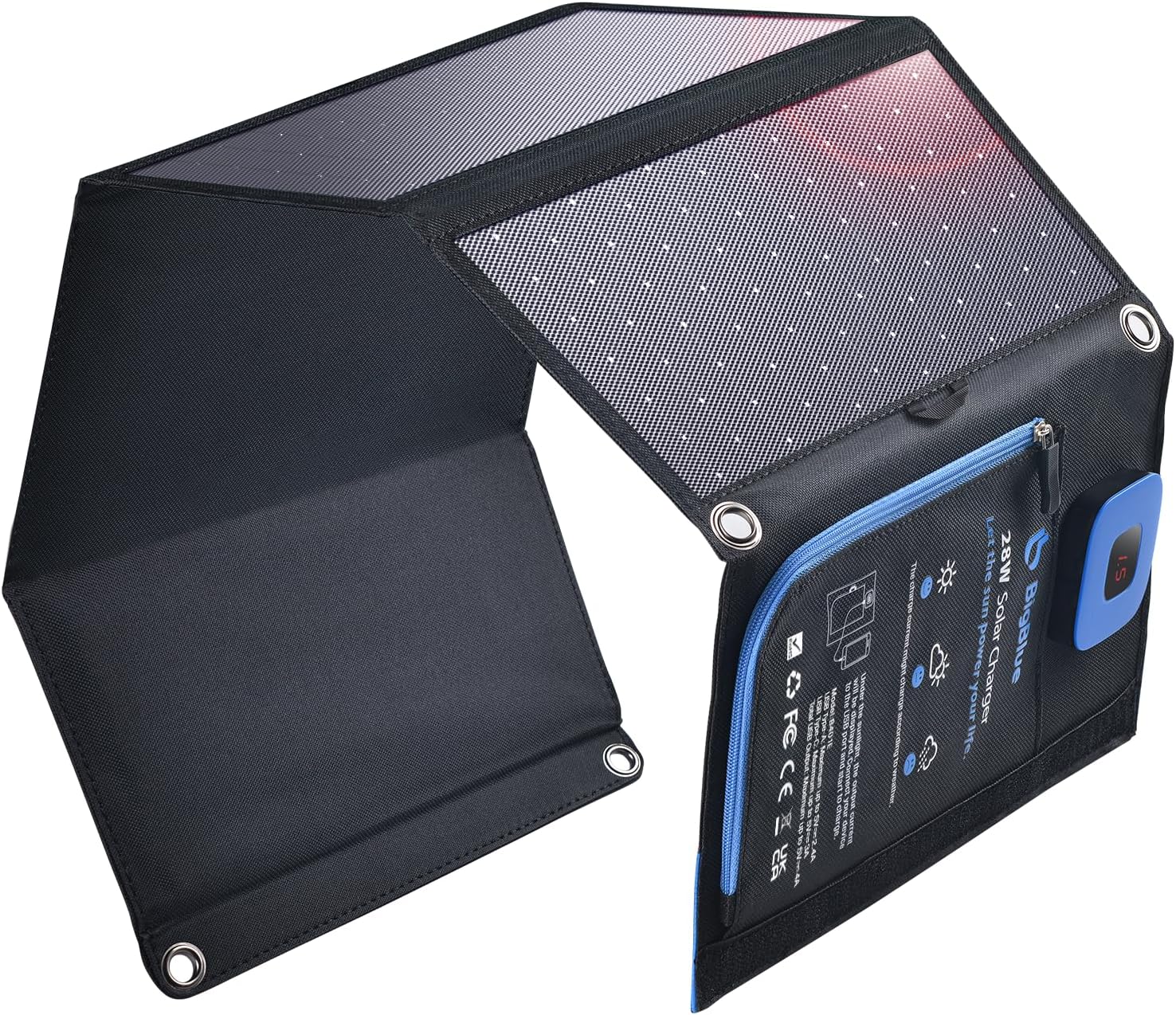 BigBlue 28W Solar Charger with Digital Ammeter