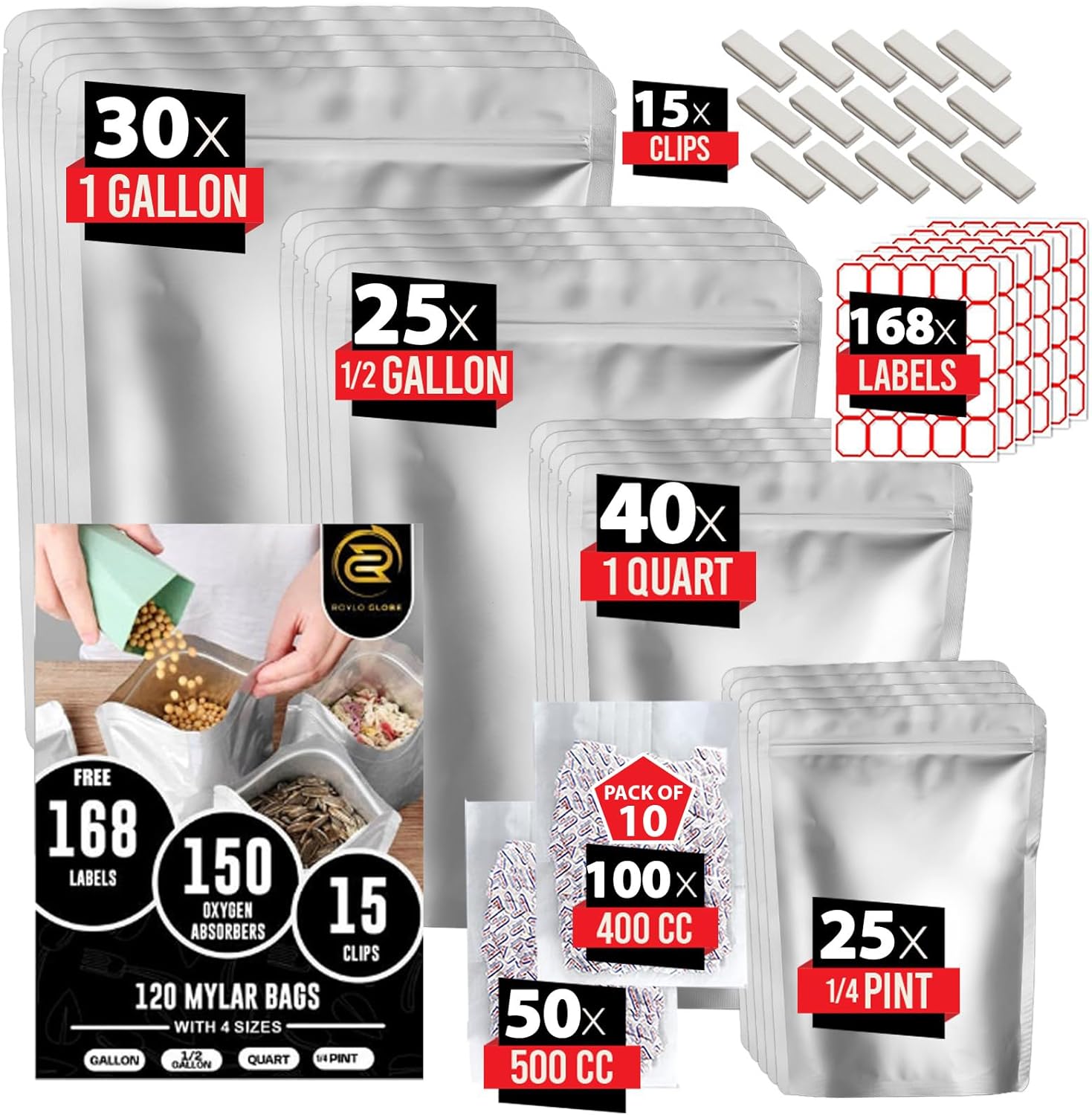 ShieldPro Mylar Bags with Oxygen Absorbers for Long Term Food Storage