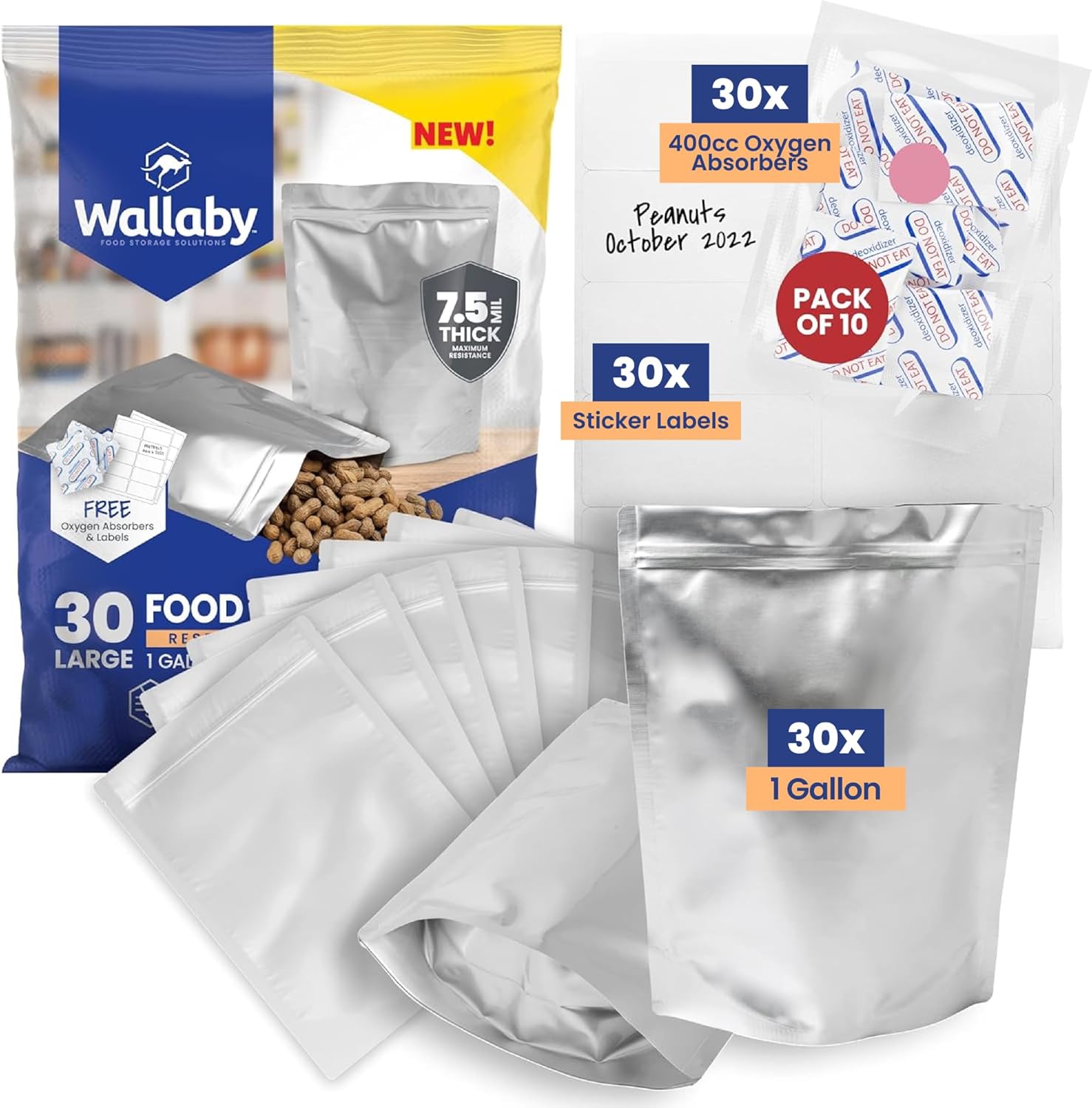 Wallaby Mylar Bags with Oxygen Absorbers for Food Storage