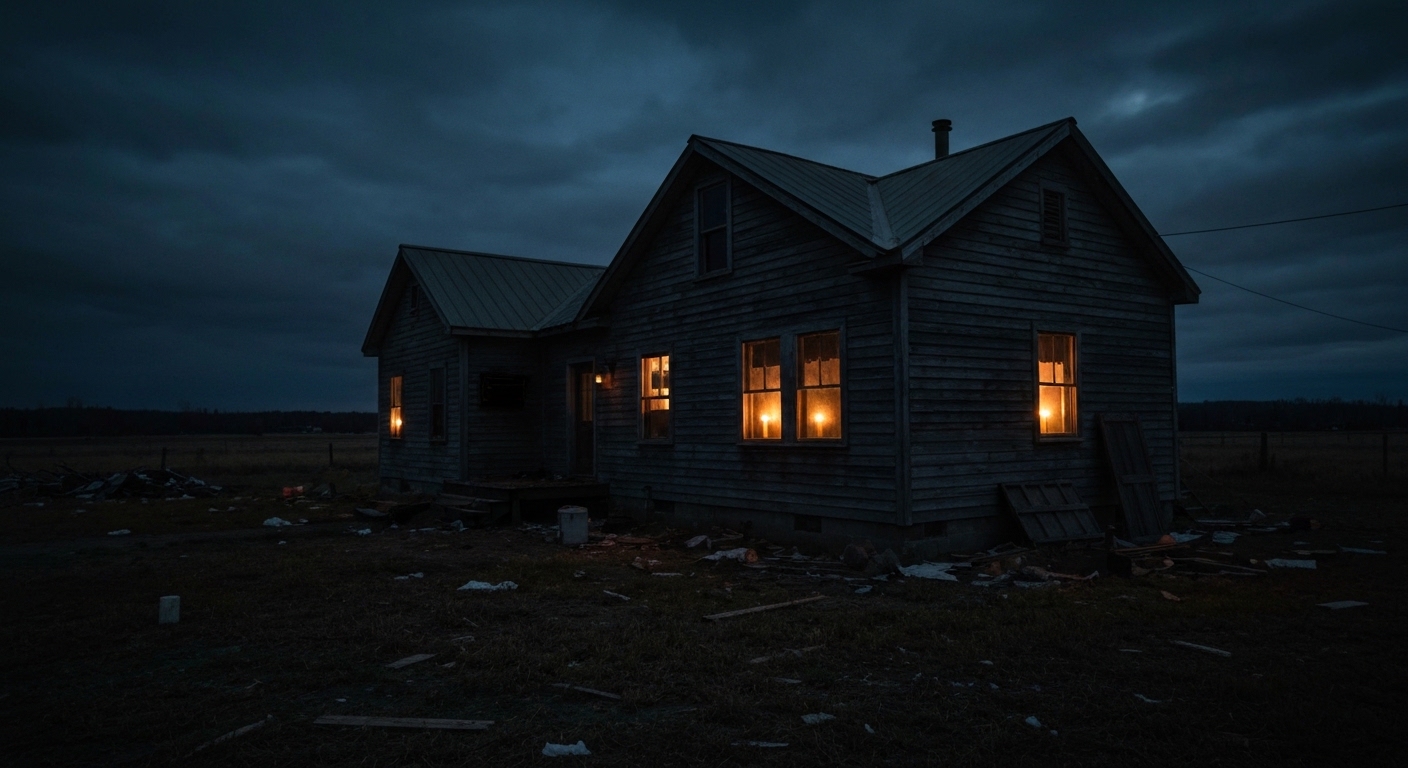 Emergency preparedness and survival atmosphere over rural homestead