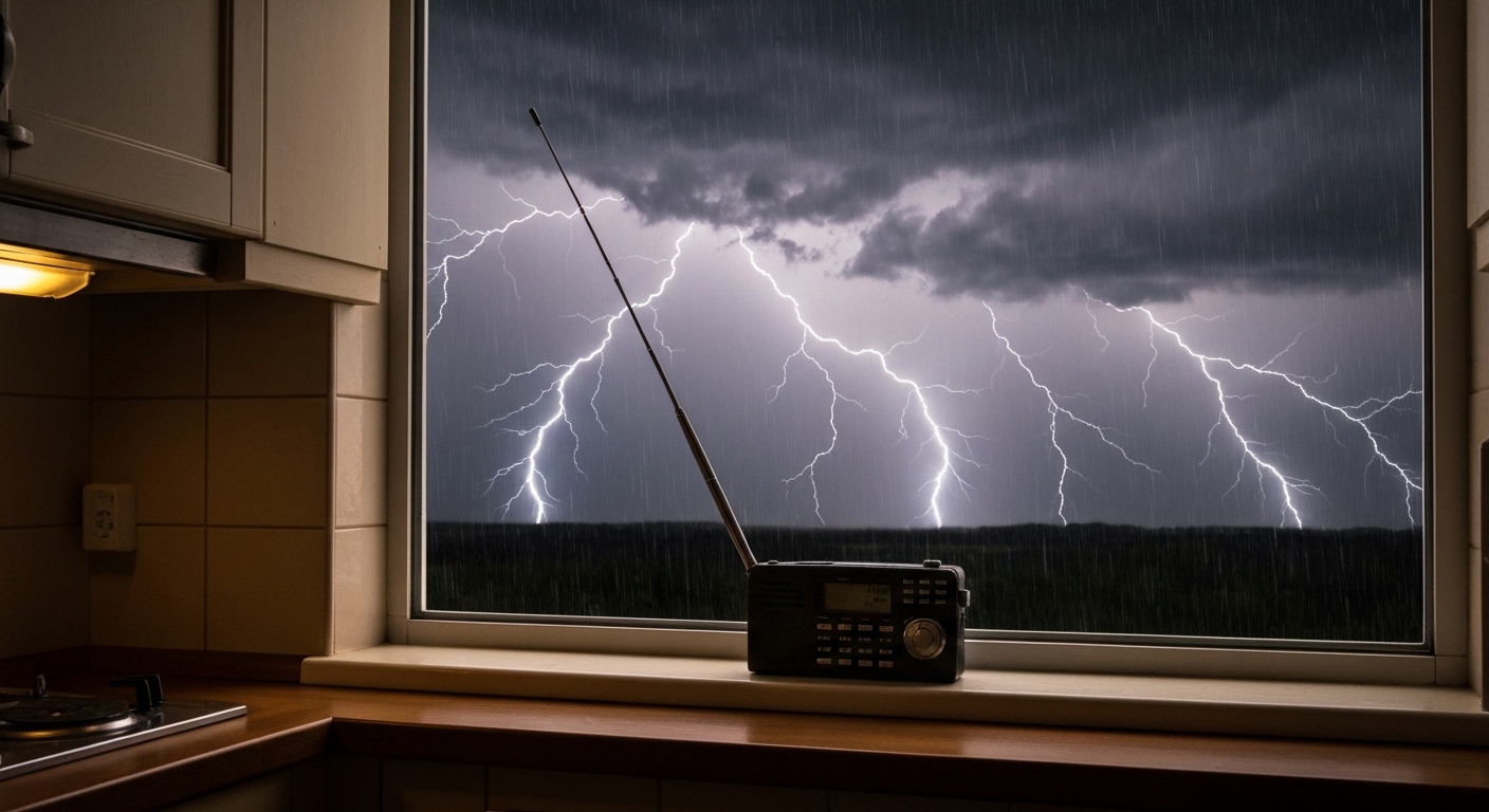 Weather alert emergency radio during storm
