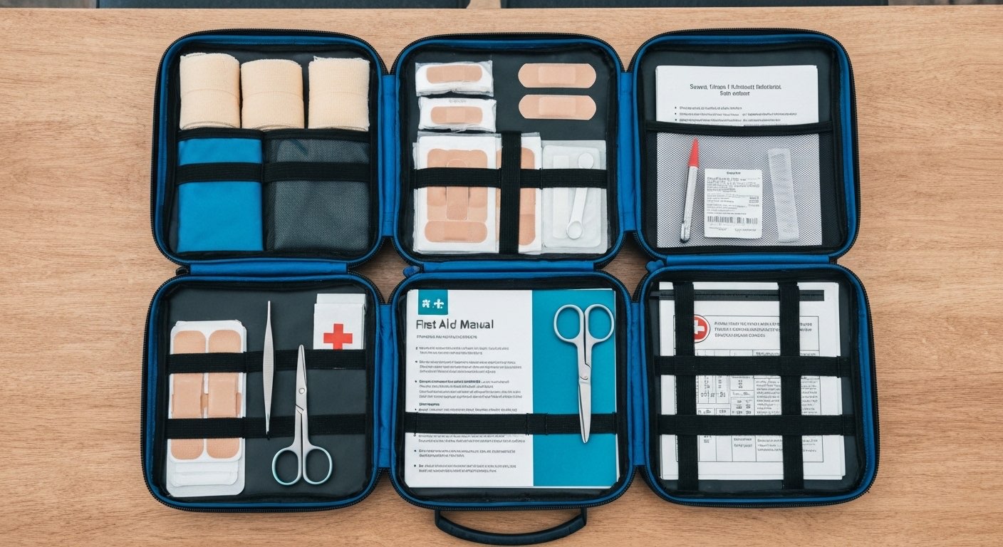 Well-organized survival first aid medical kit with supplies