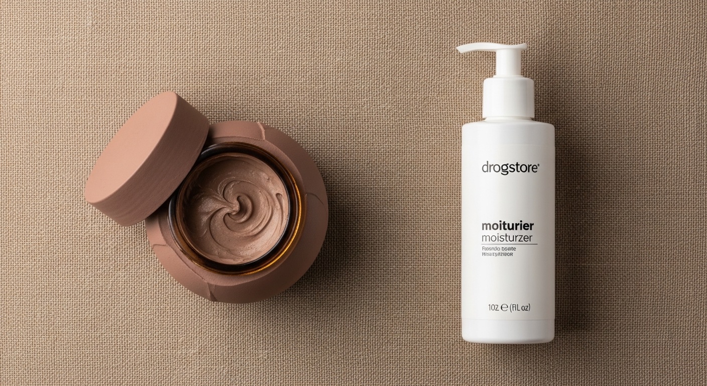 Tallow jar beside a drugstore moisturizer bottle on linen — tallow vs drugstore moisturizer