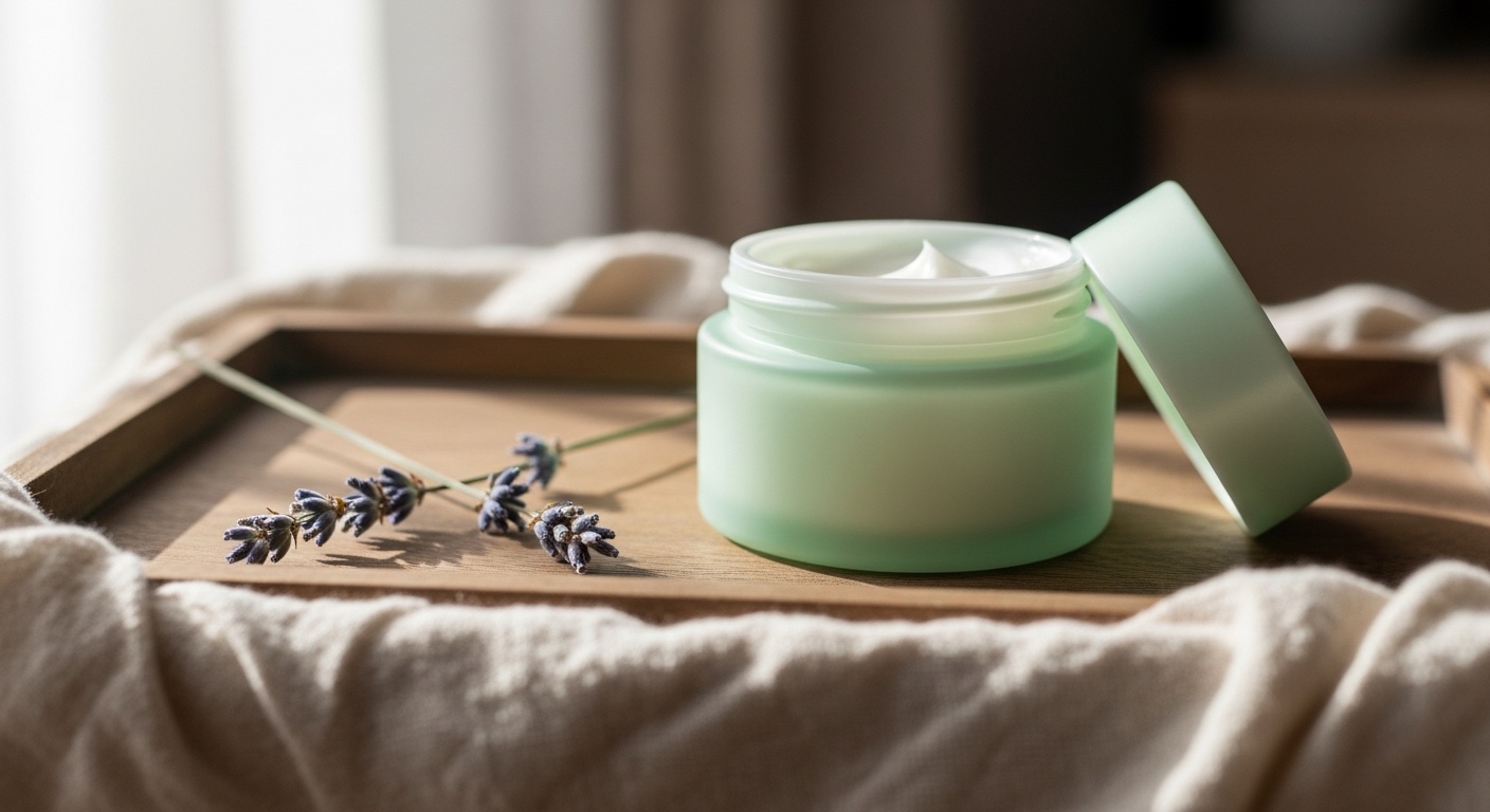 Pregnancy-safe eye cream jar with dried lavender — pregnancy safe eye cream