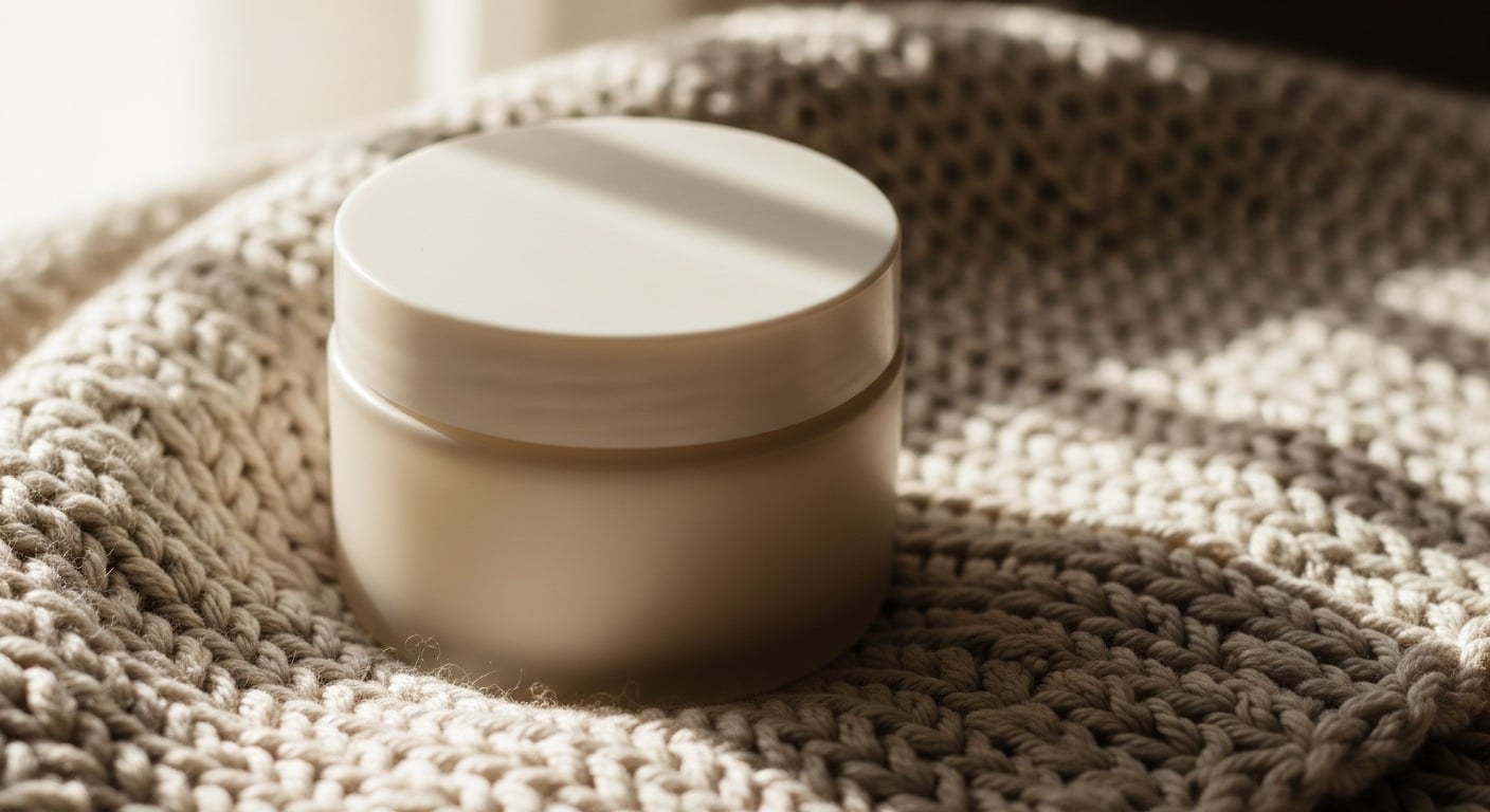 Tallow cream jar on a knit baby blanket — pregnancy safe tallow skincare
